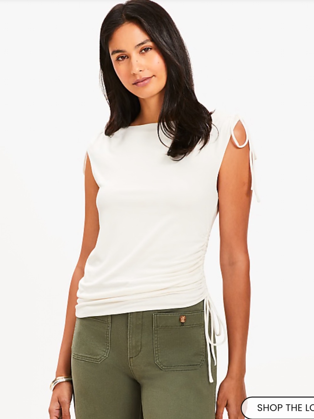 LOFT White Drawstring Shoulder Sleeveless Blouse